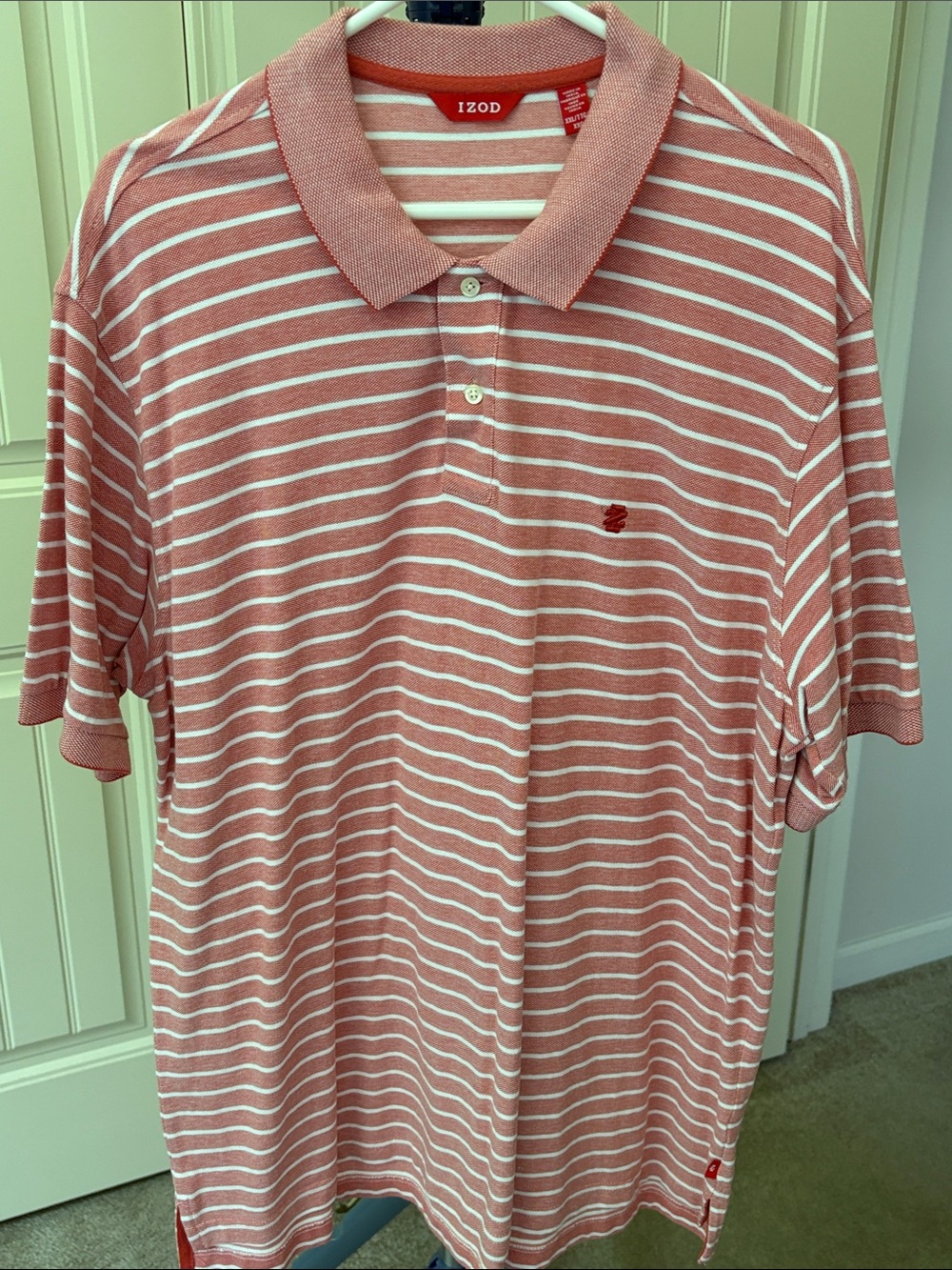 Izod Men's  Big & Tall Coral Pink & White Striped Polo